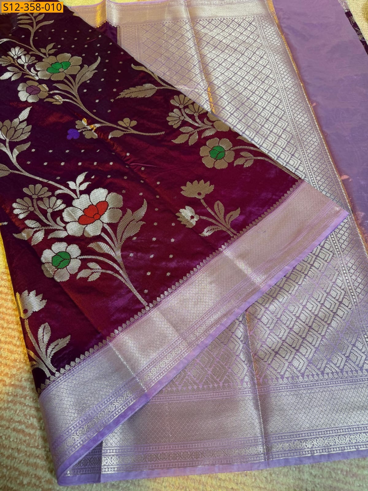 Wine Banarasi kataan Raw Mango soft silk Saree