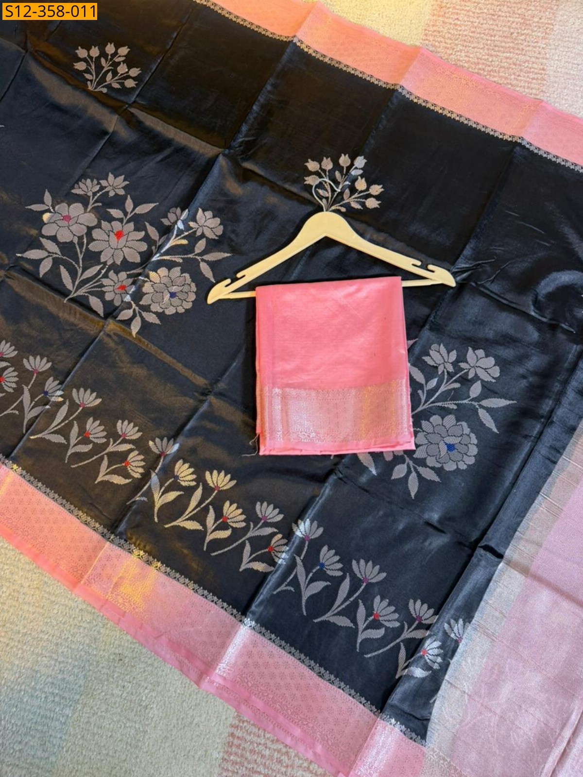 Black Banarasi kataan Raw Mango soft silk Saree