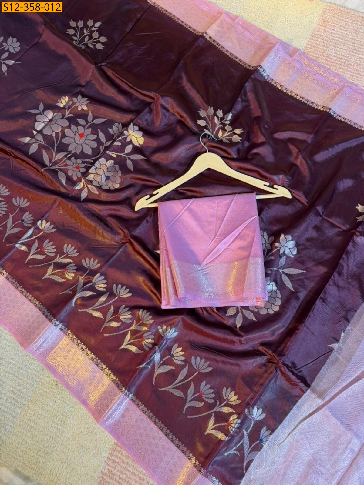 Maroon Banarasi kataan Raw Mango soft silk Saree