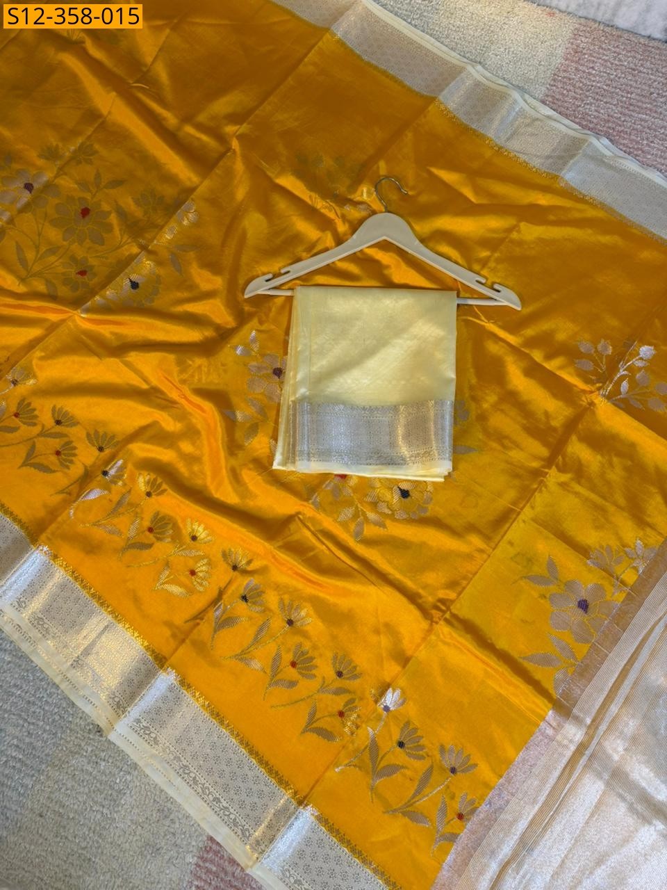 Yellow Banarasi kataan Raw Mango soft silk Saree