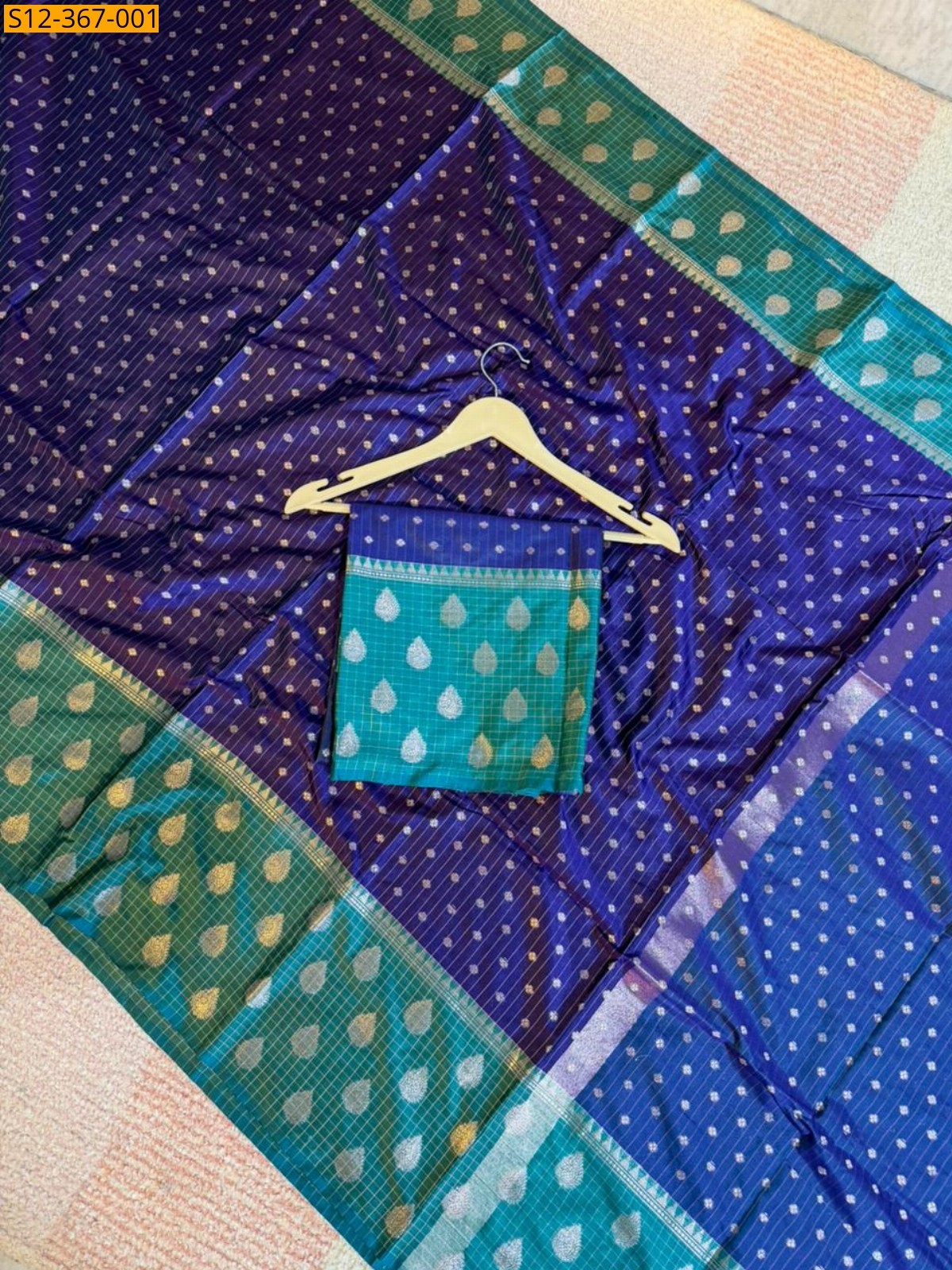 Navy Blue Banarsi semi katan soft silk Saree