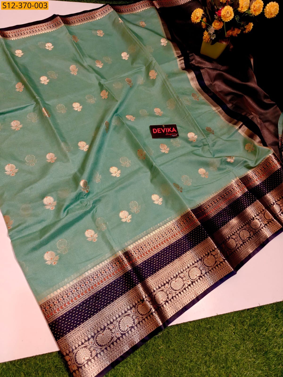 Green Fancy Banarsi semi georgette soft silk Saree