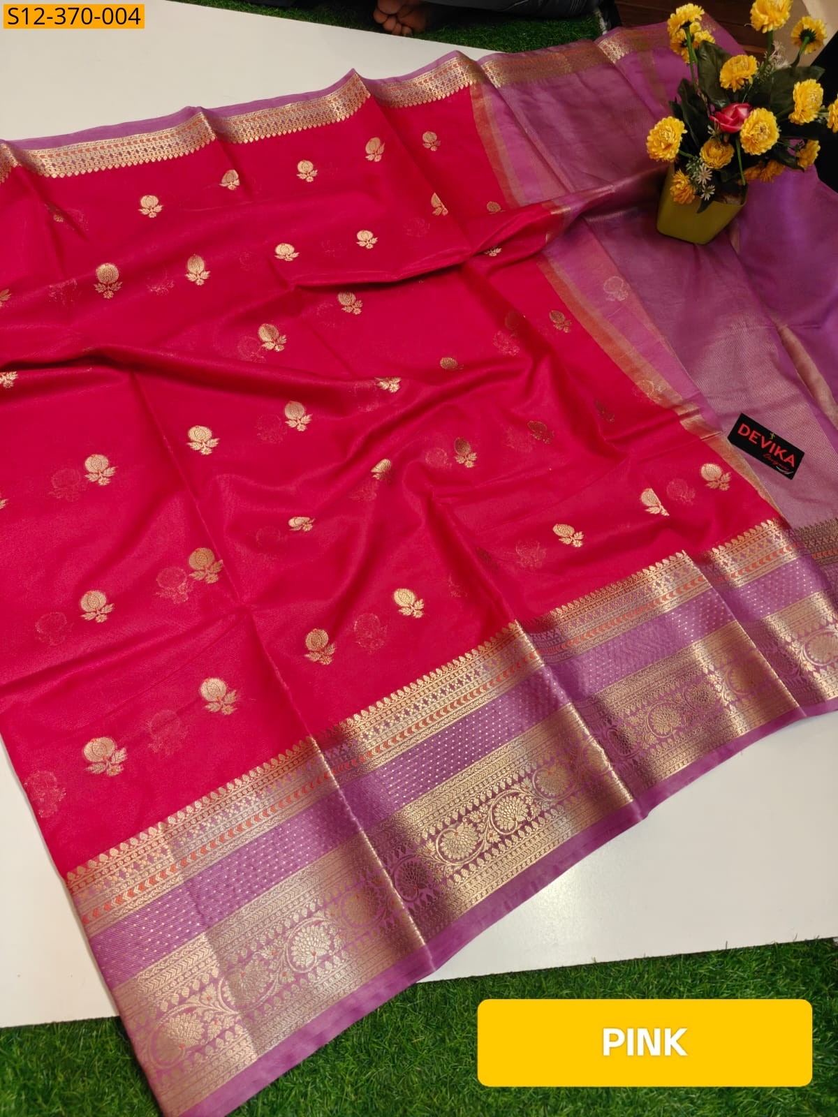 Pink Fancy Banarsi semi georgette soft silk Saree
