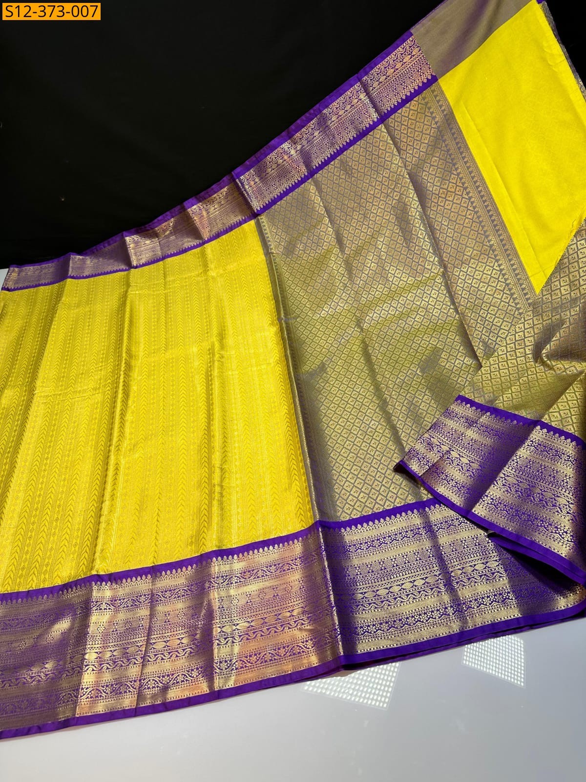 Yellow Fancy Banarsi semi kataan soft silk Saree