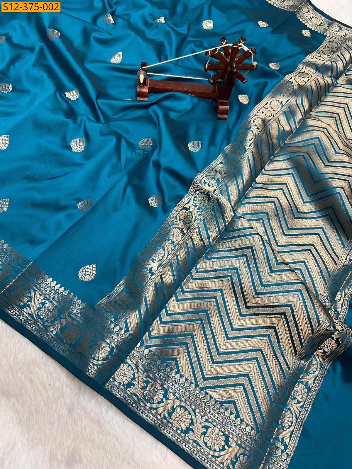 Peacock Blue Fancy Banarsi semi kataan soft silk Saree