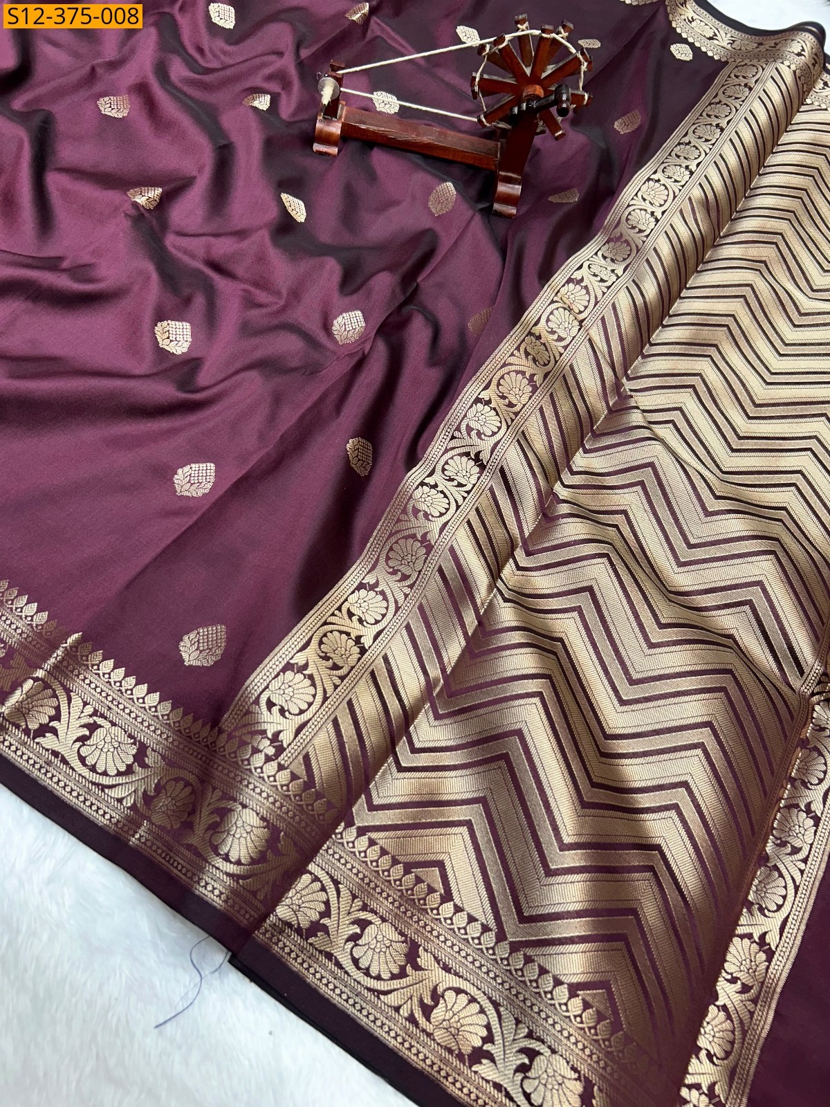 Coffee Brown Fancy Banarsi semi kataan soft silk Saree