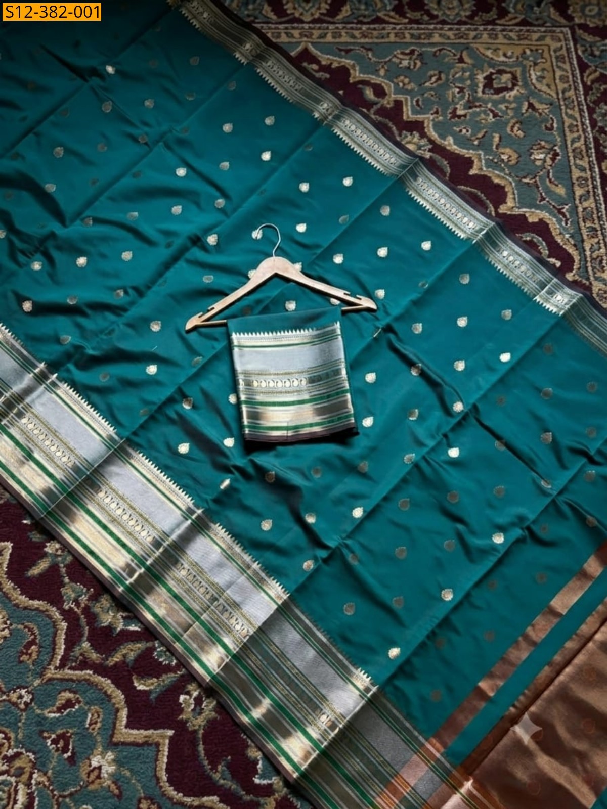 Rama Blue Fancy Banarsi semi kataan soft silk Saree