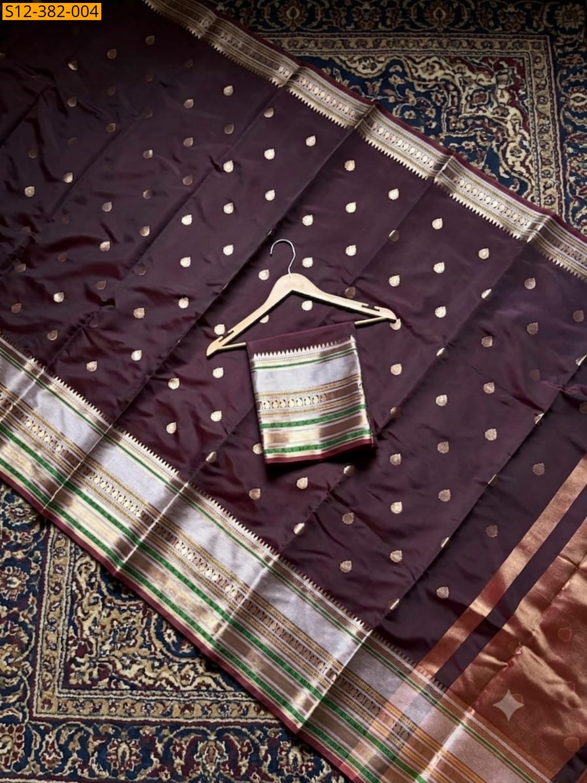 Coffee Brown Fancy Banarsi semi kataan soft silk Saree
