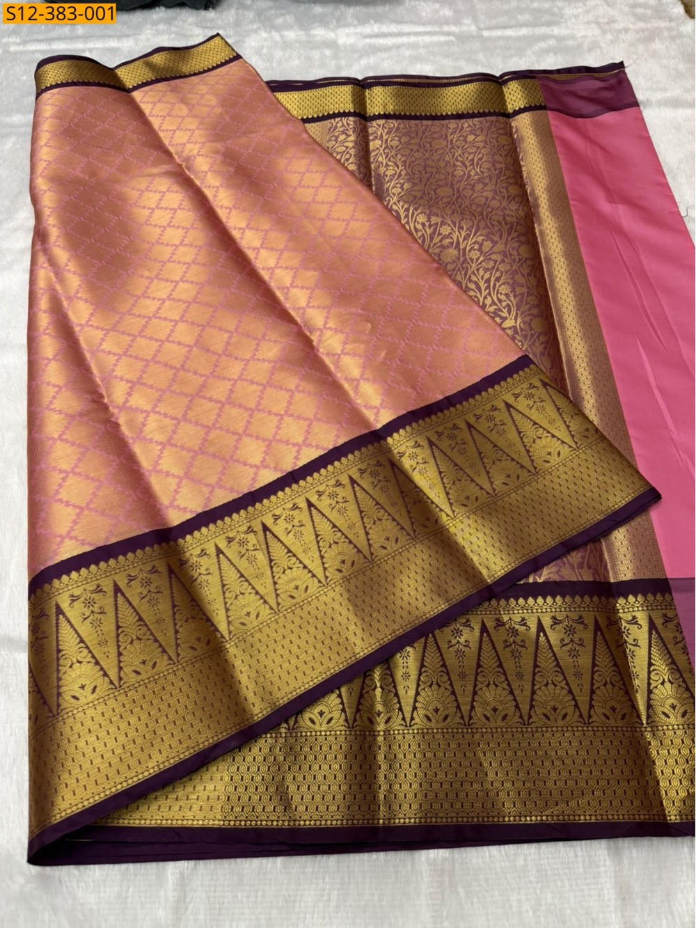 Peach Fancy Banarsi semi kataan soft silk Saree Peach Fancy Banarsi semi kataan soft silk Saree