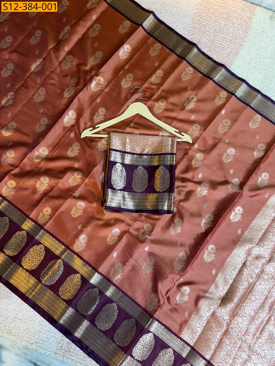 Brick Brown Fancy Banarsi semi kataan soft silk Saree