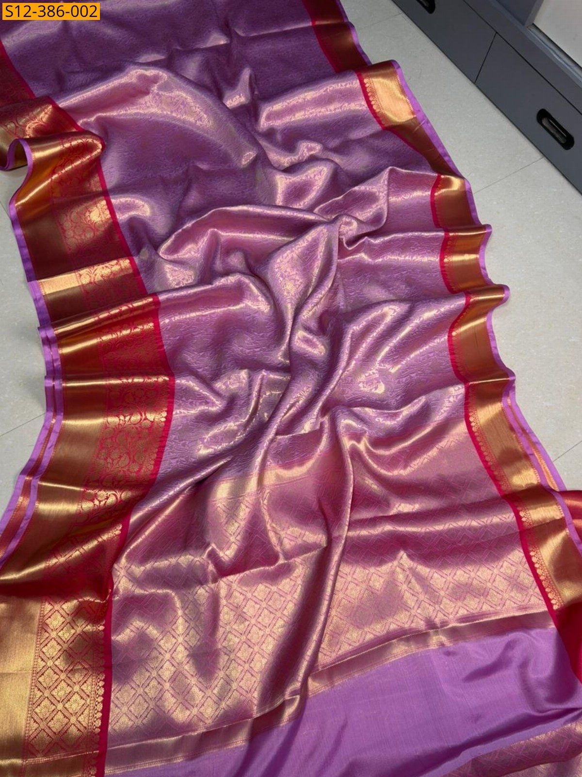 Lavender Fancy Banarasi semi kataan soft silk Saree