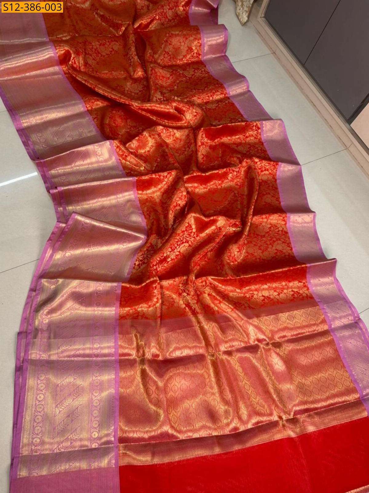 Red Fancy Banarasi semi kataan soft silk Saree