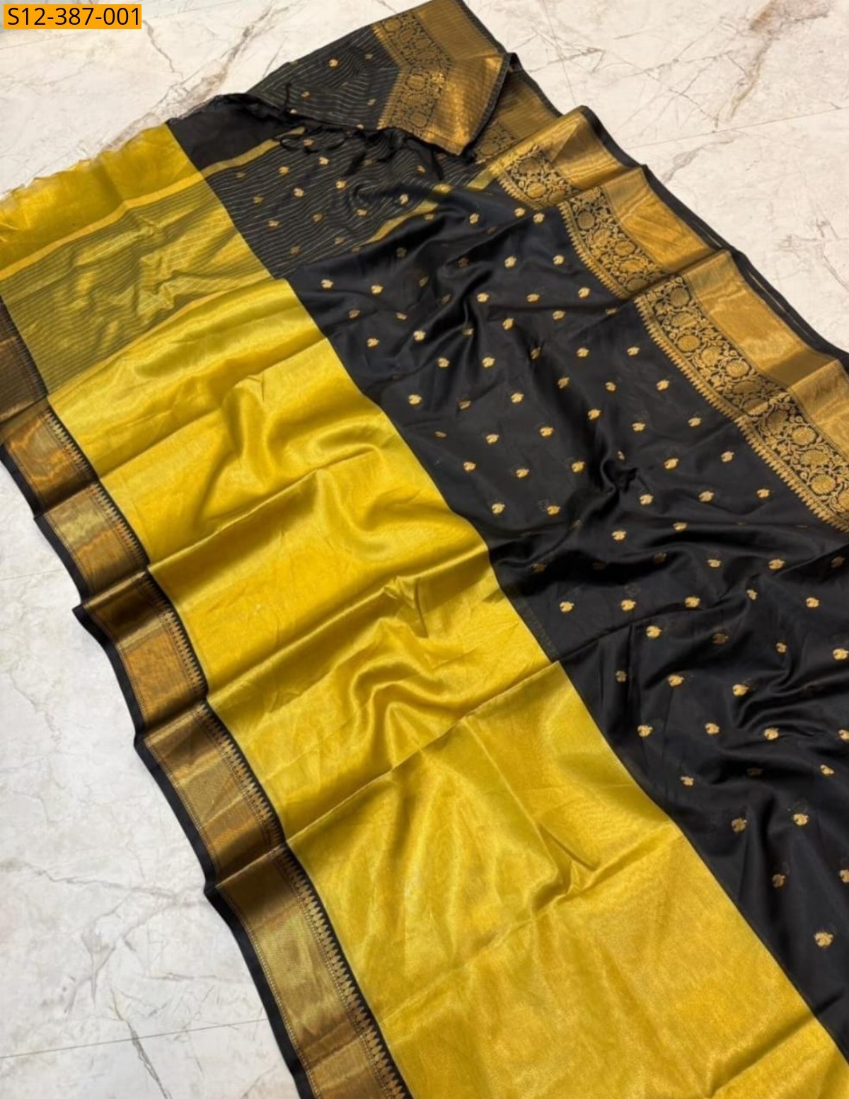 Yellow Fancy Banarsi semi kataan soft silk Saree