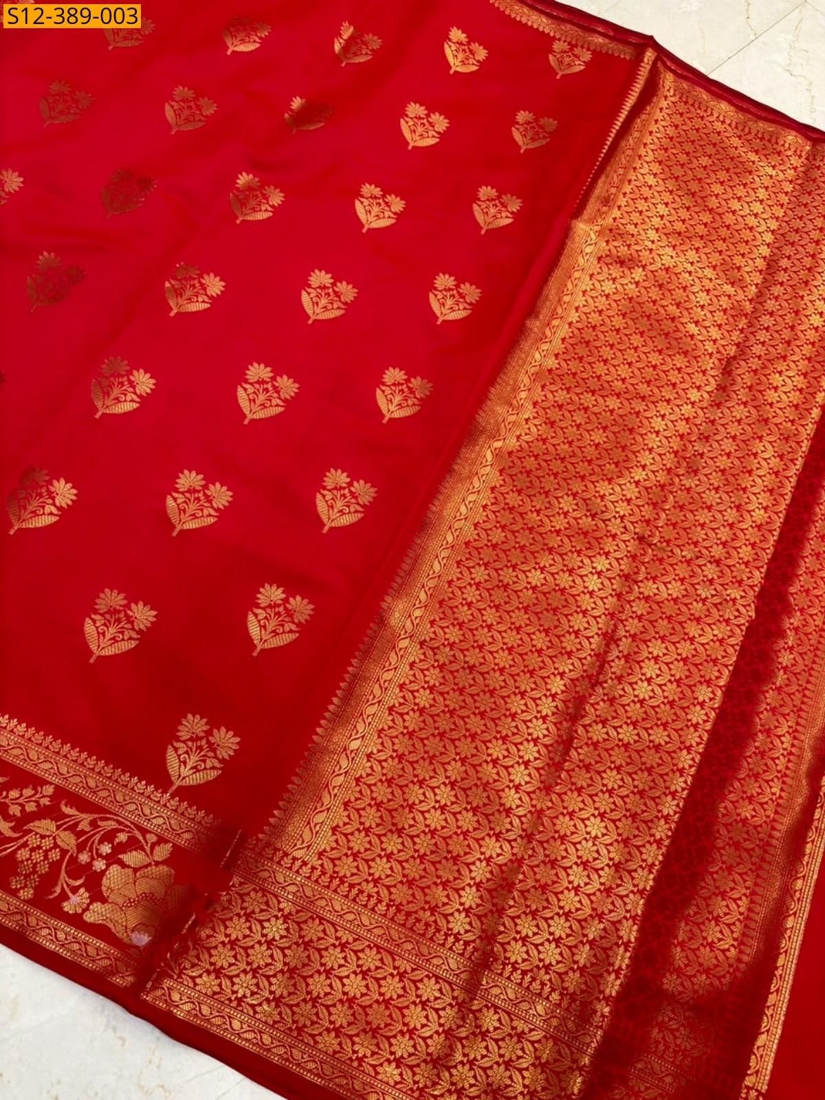 Red Fancy Banarasi semi kataan soft silk Saree