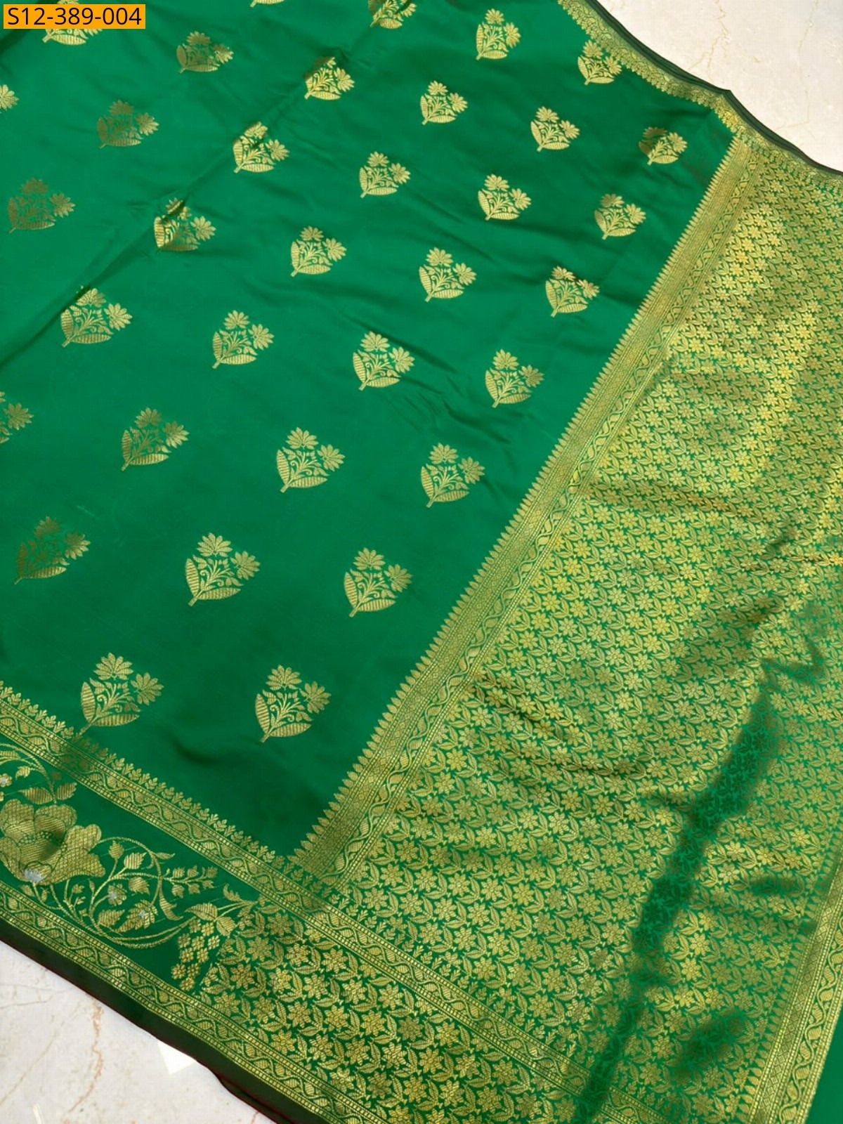 Green Fancy Banarasi semi kataan soft silk Saree