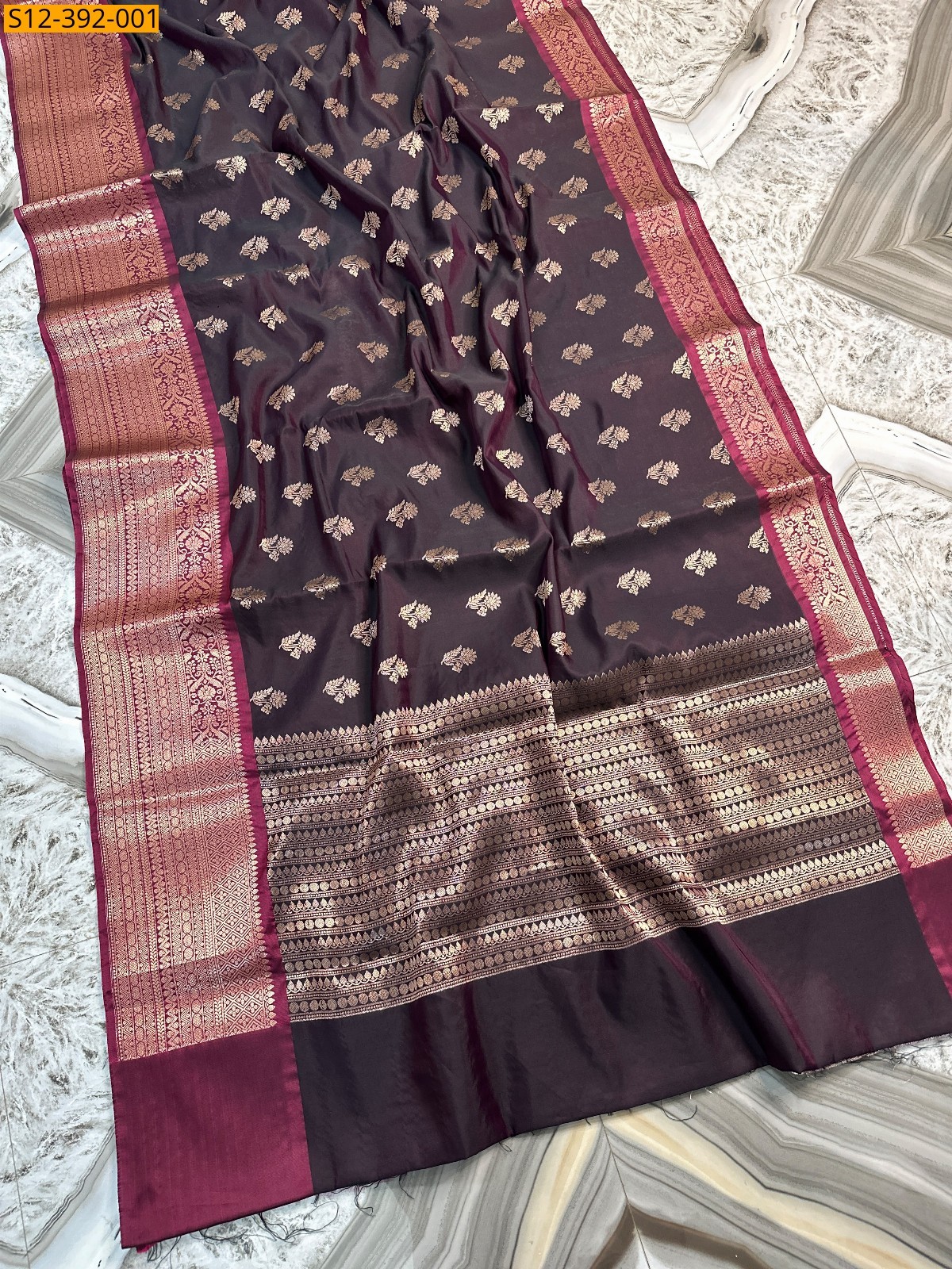 Coffee Brown Fancy Banarasi semi kataan soft silk Saree