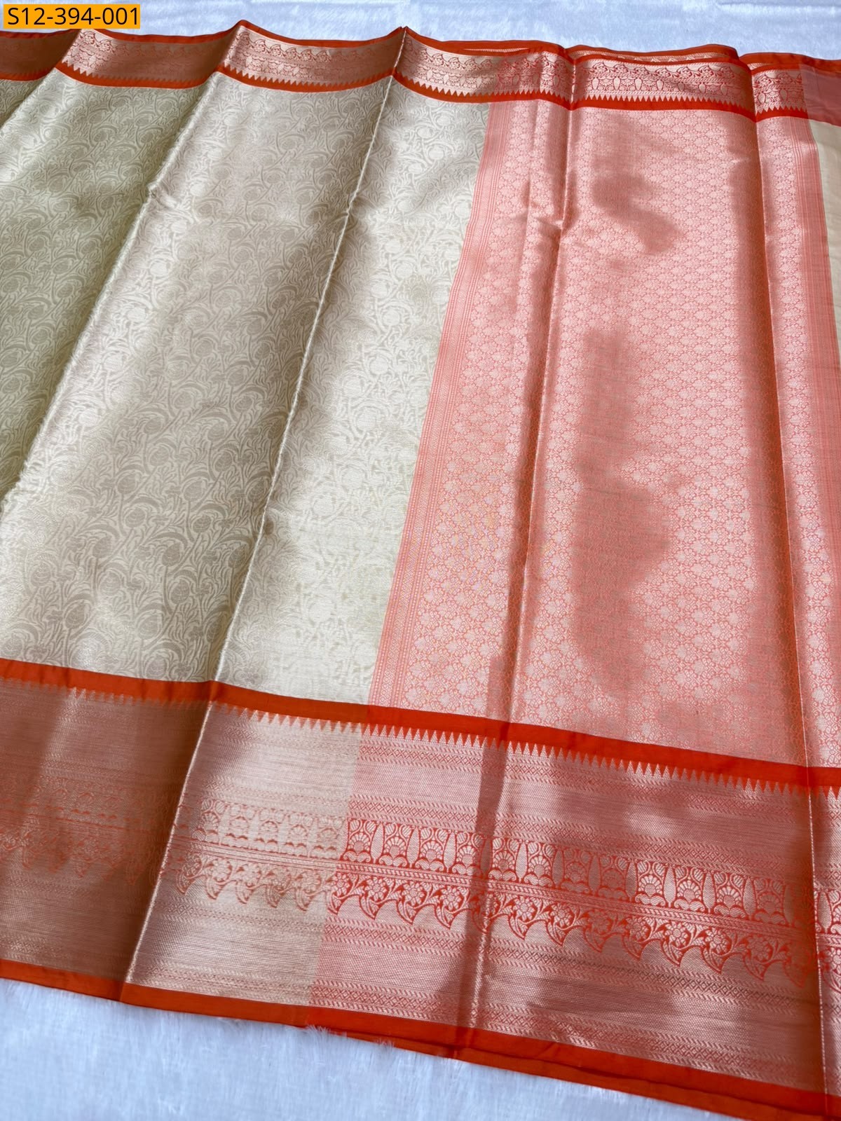 Sandal Fancy Banarasi semi kataan soft silk Saree