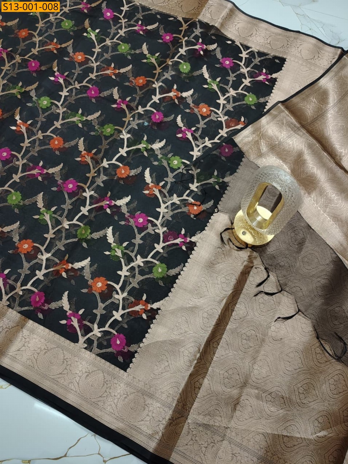 Black Kora Organza Muslin Silk Banarasi Saree