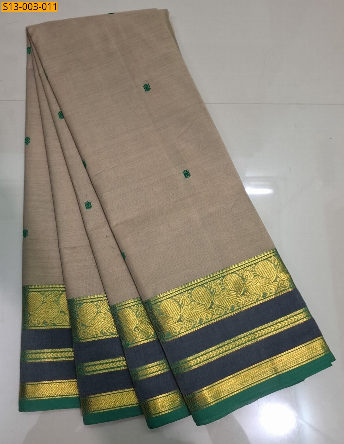 Beige Fancy Kanchi Cotton Saree