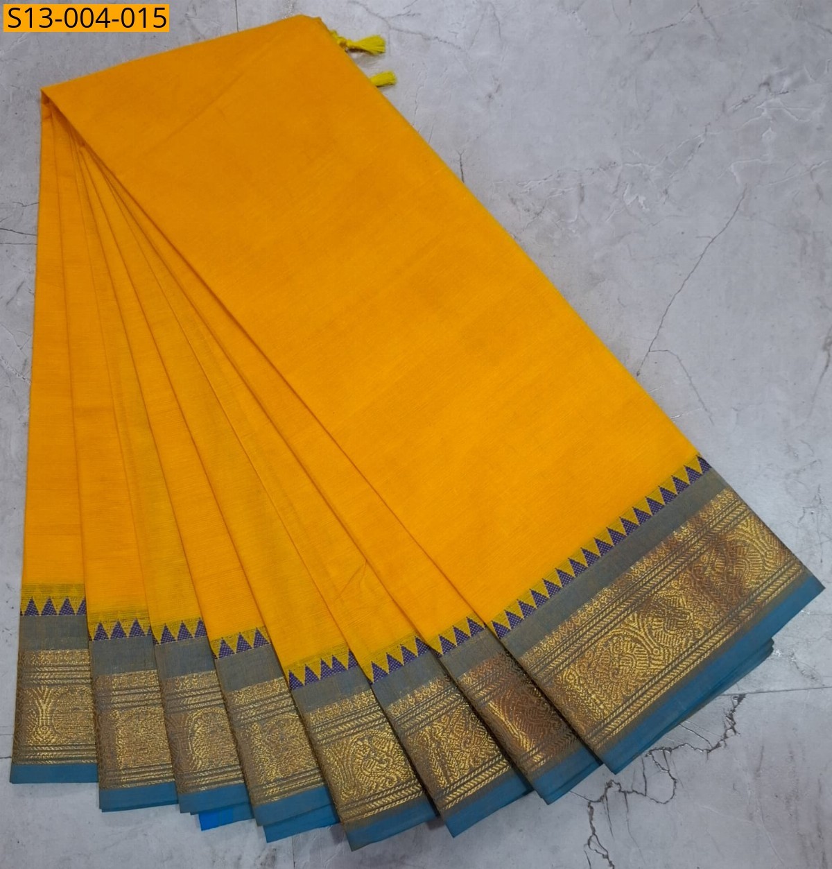 Yellow Fancy Chettinad cotton sarees