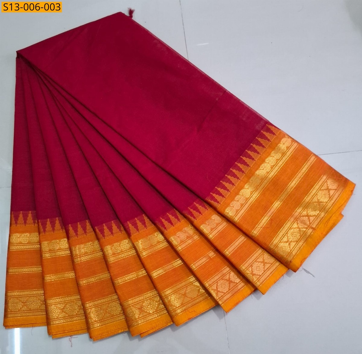 Red Fancy Chettinad cotton sarees