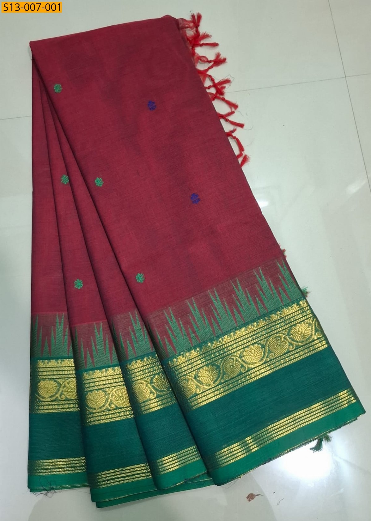 Red Fancy Kanchi cotton Saree