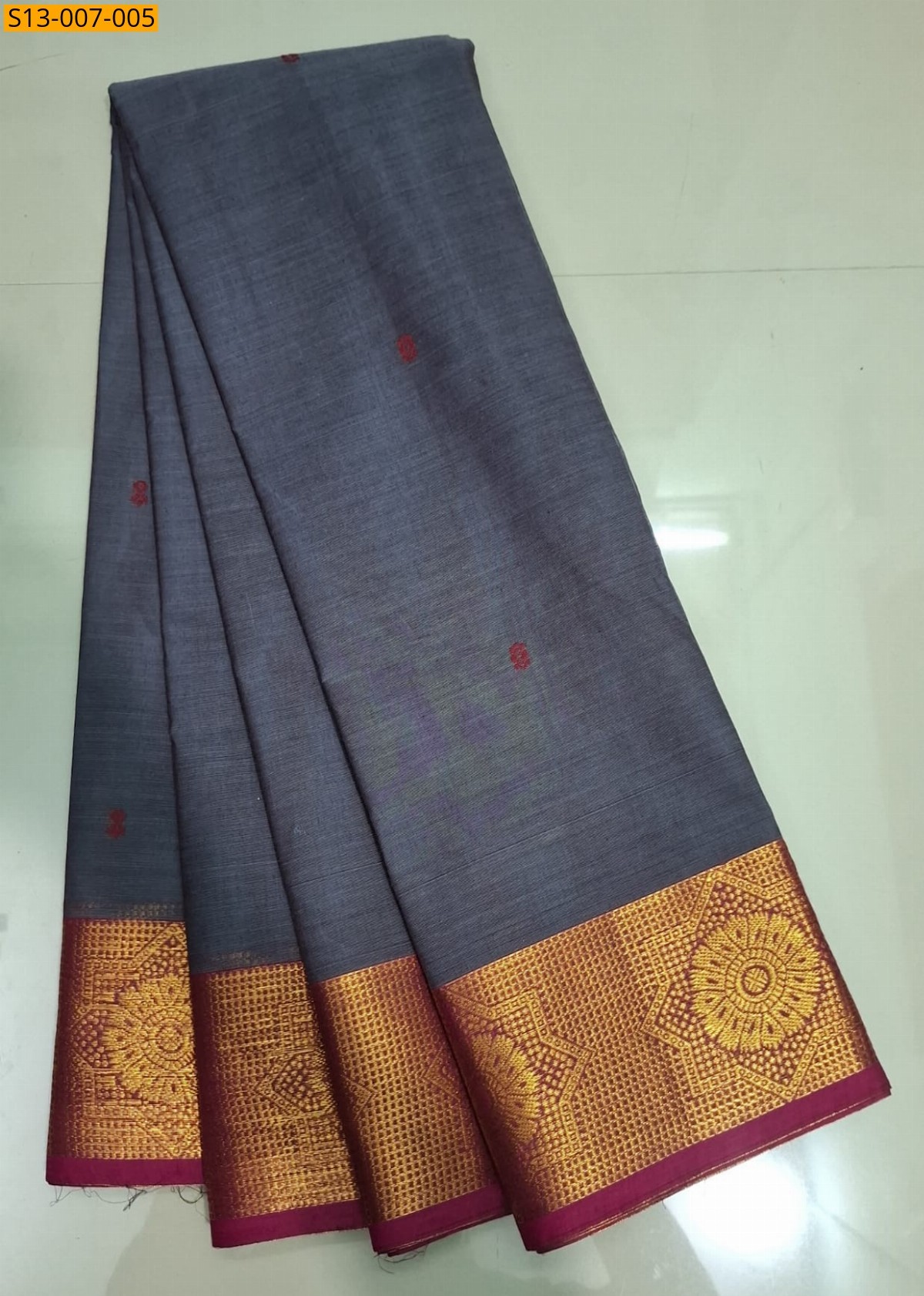 Grey Fancy Kanchi cotton Saree