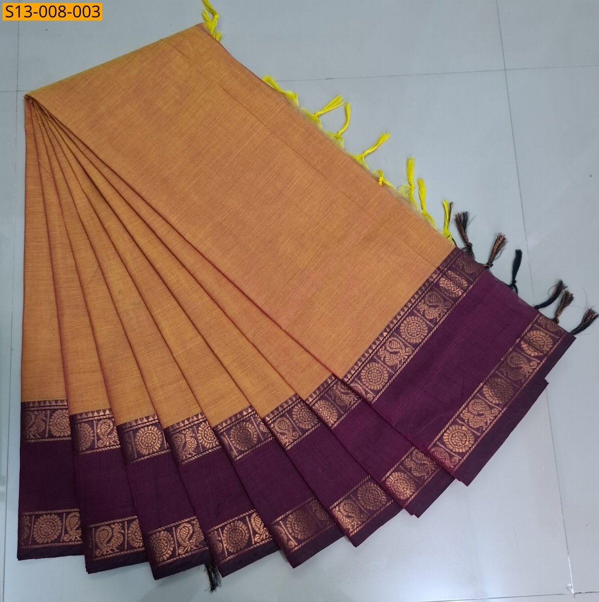 Orange Fancy Chettinad Cotton Saree