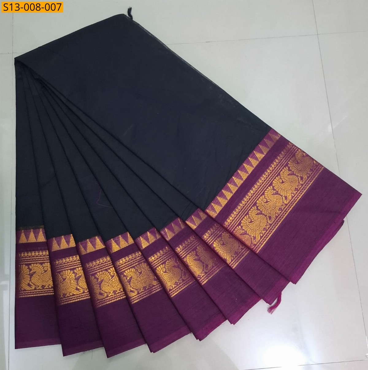 Black Fancy Chettinad Cotton Saree