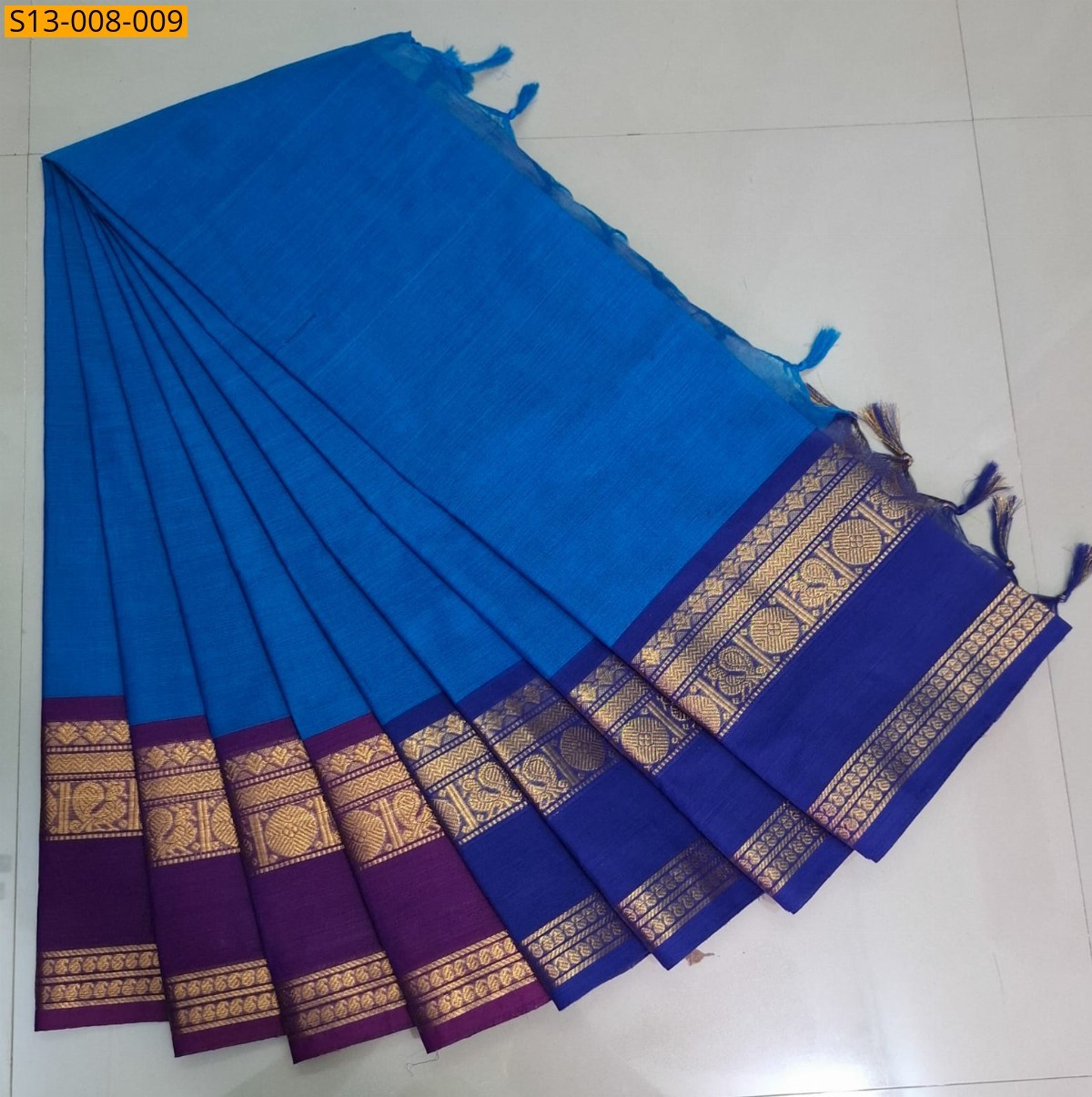 Blue Fancy Chettinad Cotton Saree