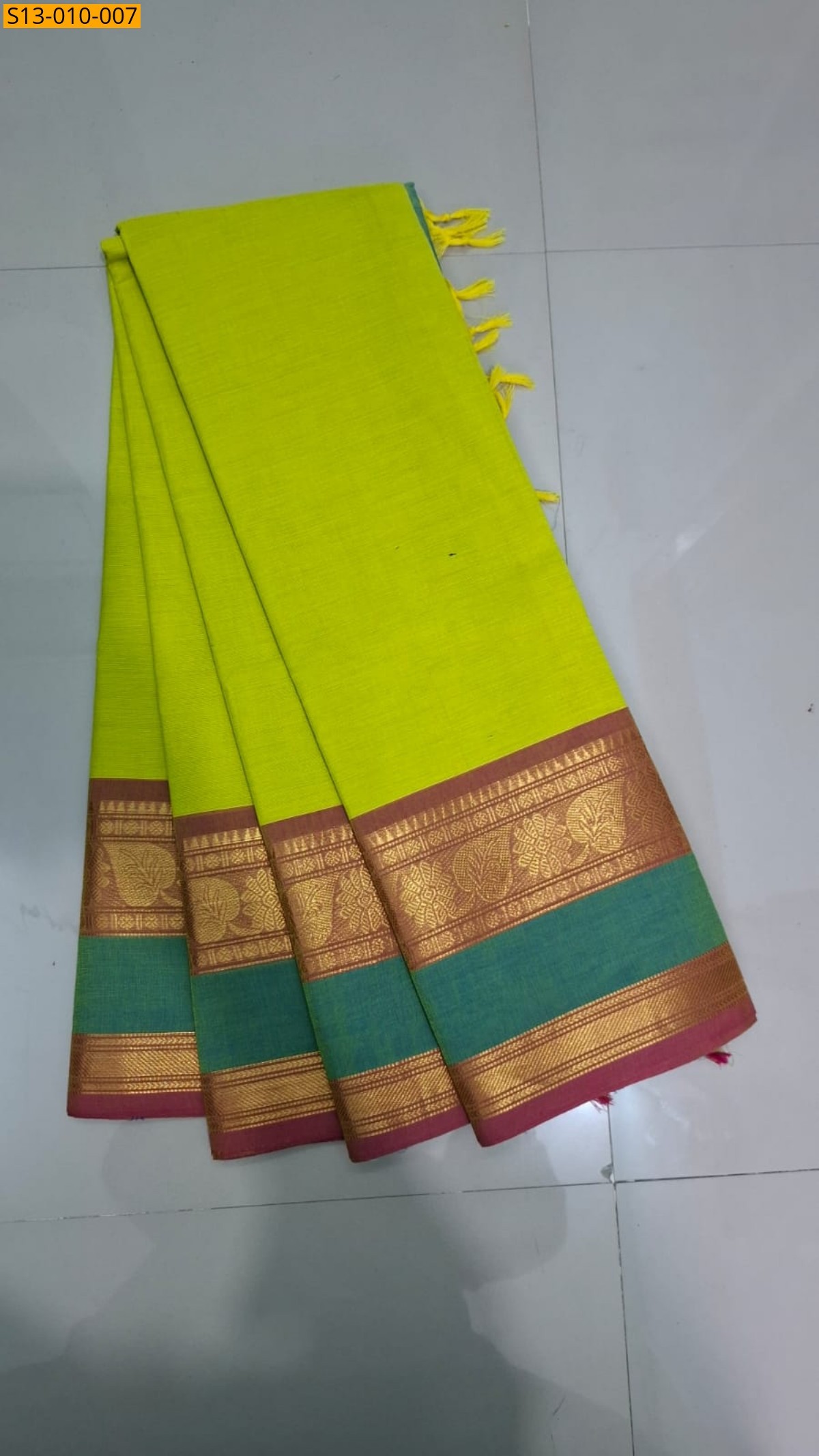 Parrot Green Fancy Chettinad Cotton Saree