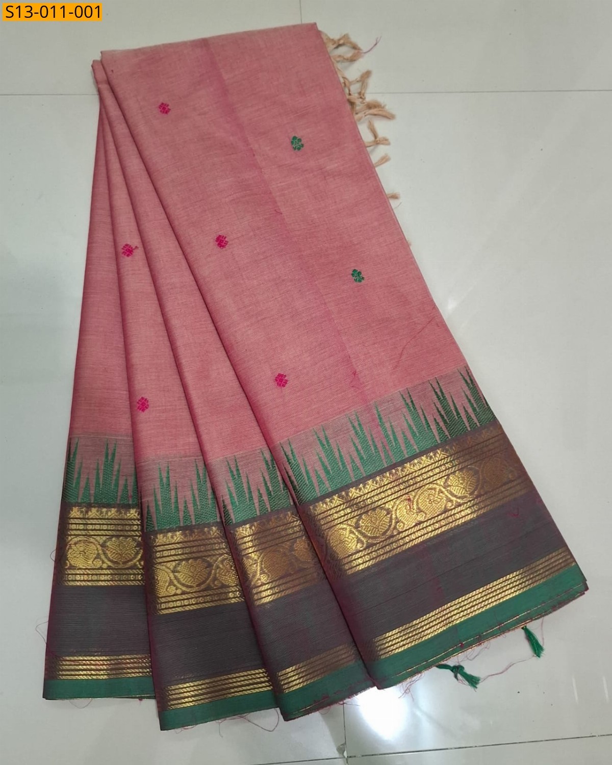 Dark peach Fancy Kanchi Cotton sarees