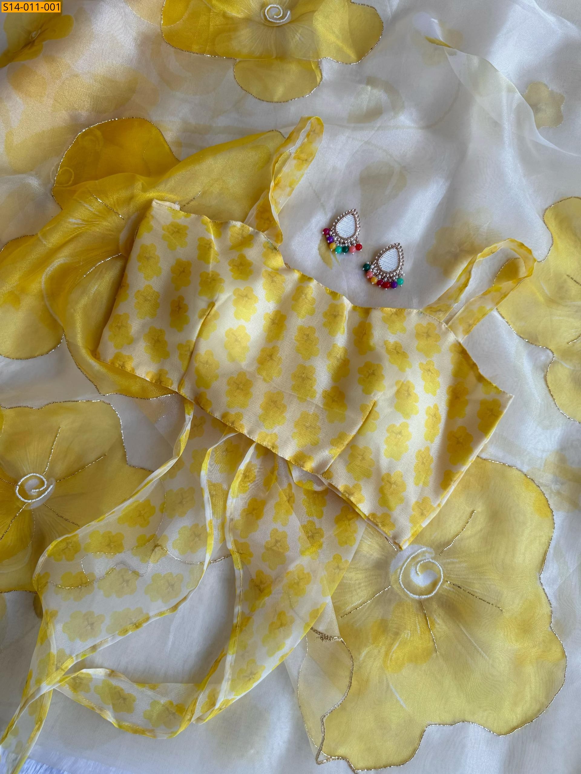 Yellow Fancy Oraganza saree