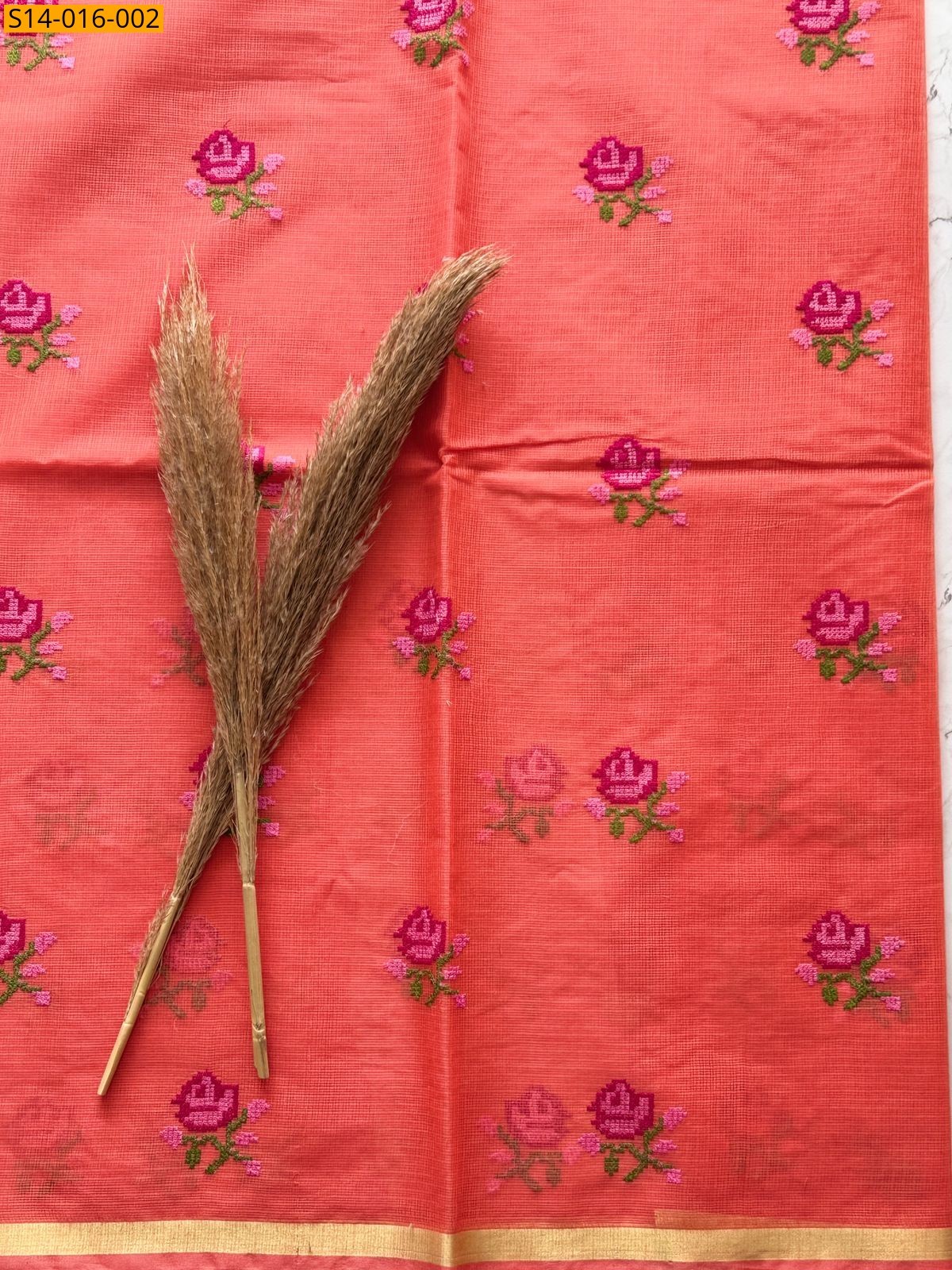 Peach Fancy Kota Doriya Silk Sarees