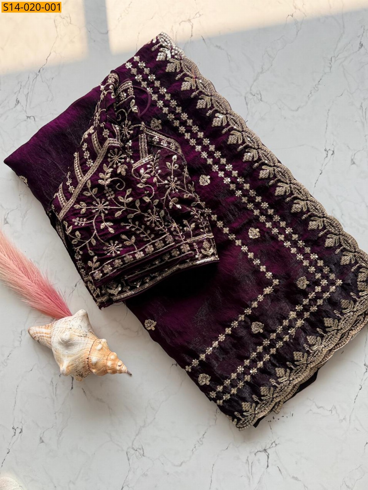 Wine Fendi Satin Saree