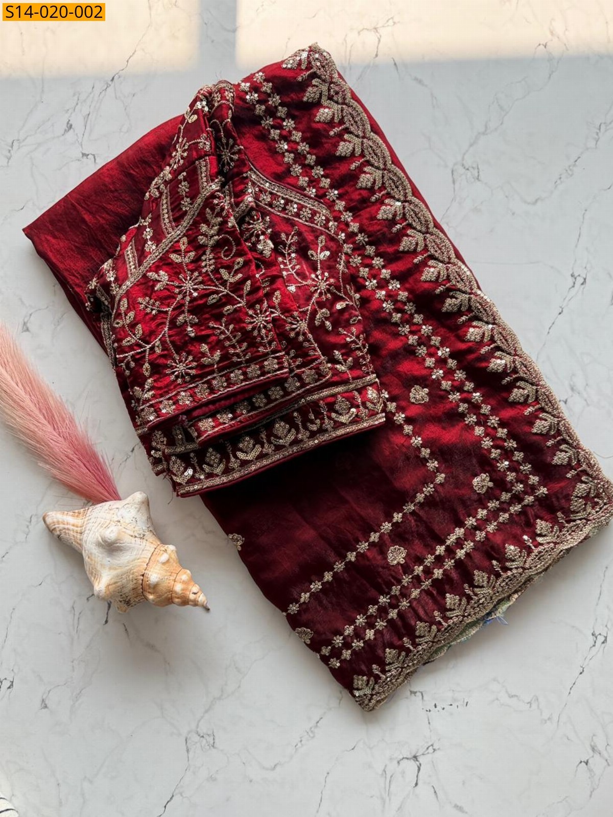 Maroon Fendi Satin Saree