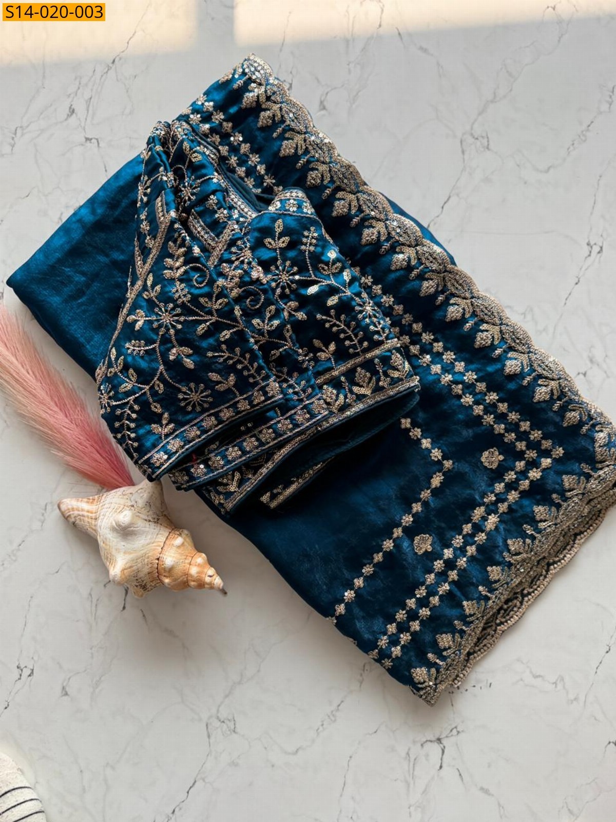 Blue Fendi Satin Saree