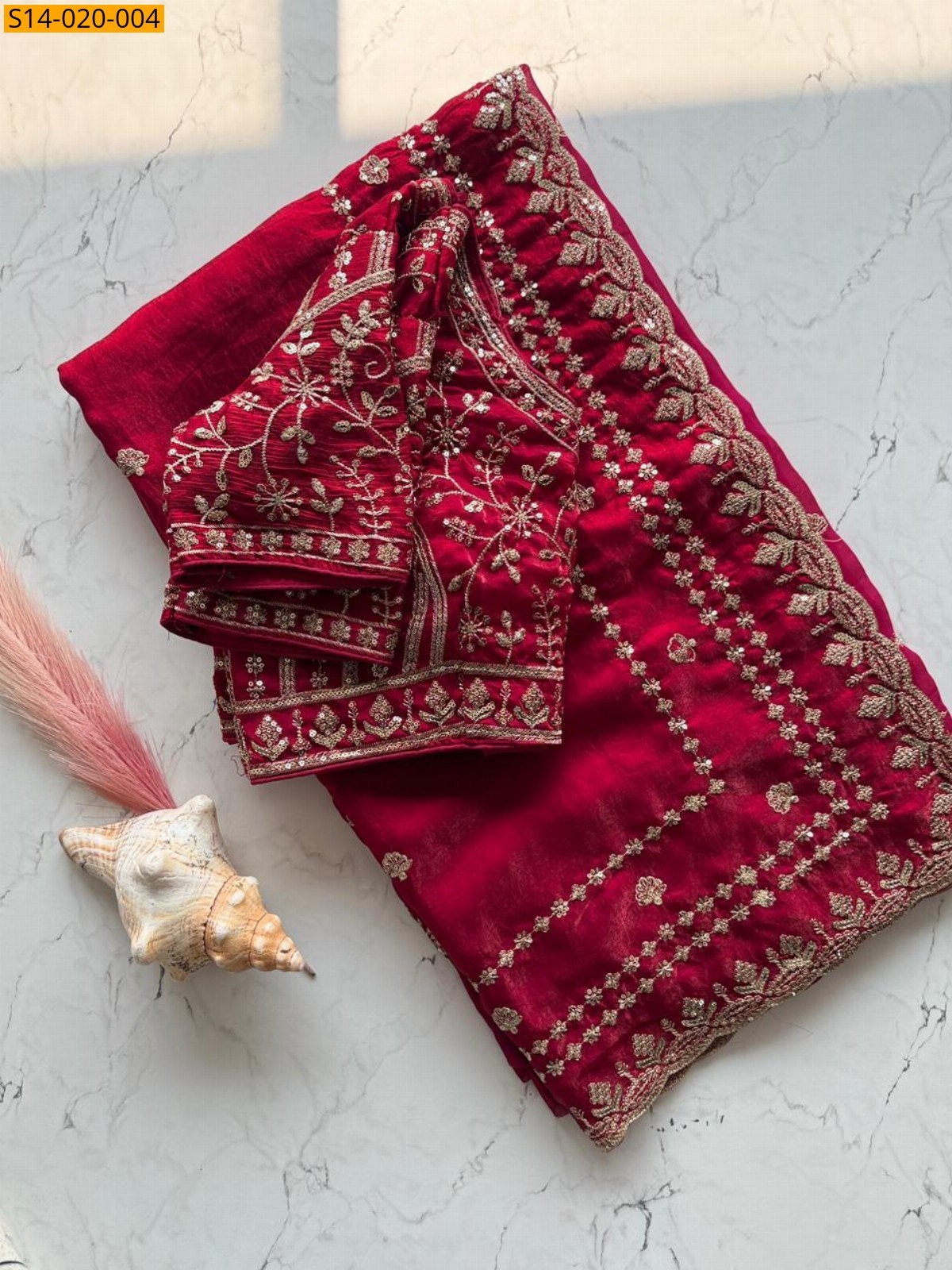 Red Fendi Satin Saree