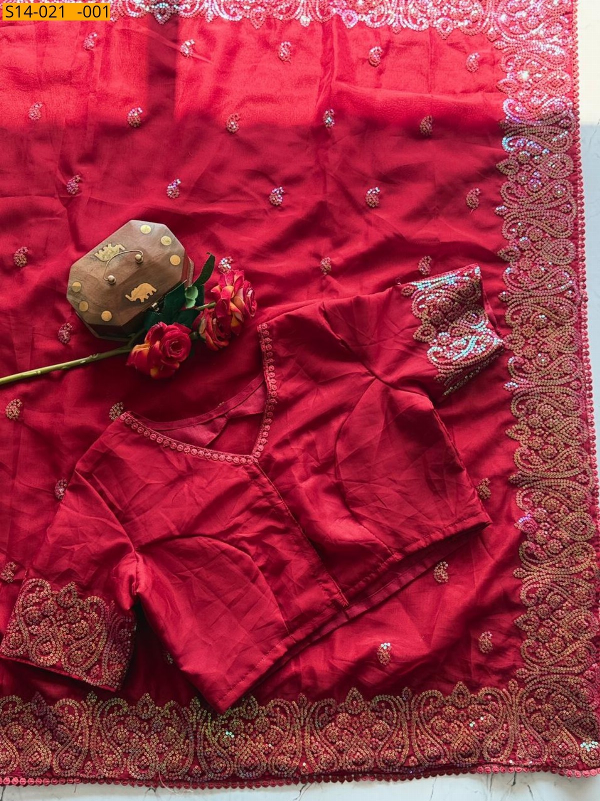 Red Pure Soft Tebby Organza sarees