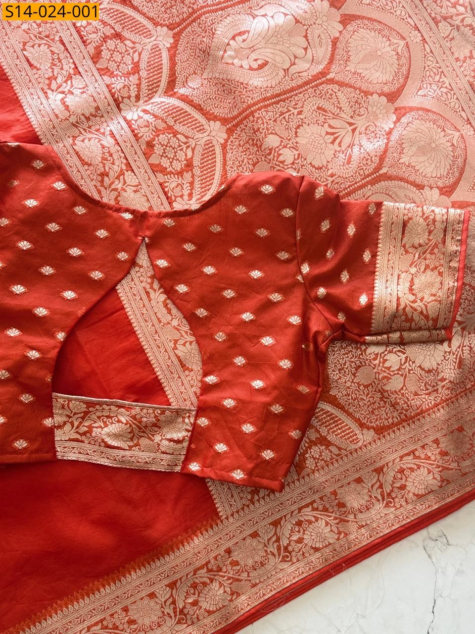 Red Organza Banarasi Tissue Phantom Orange Saree