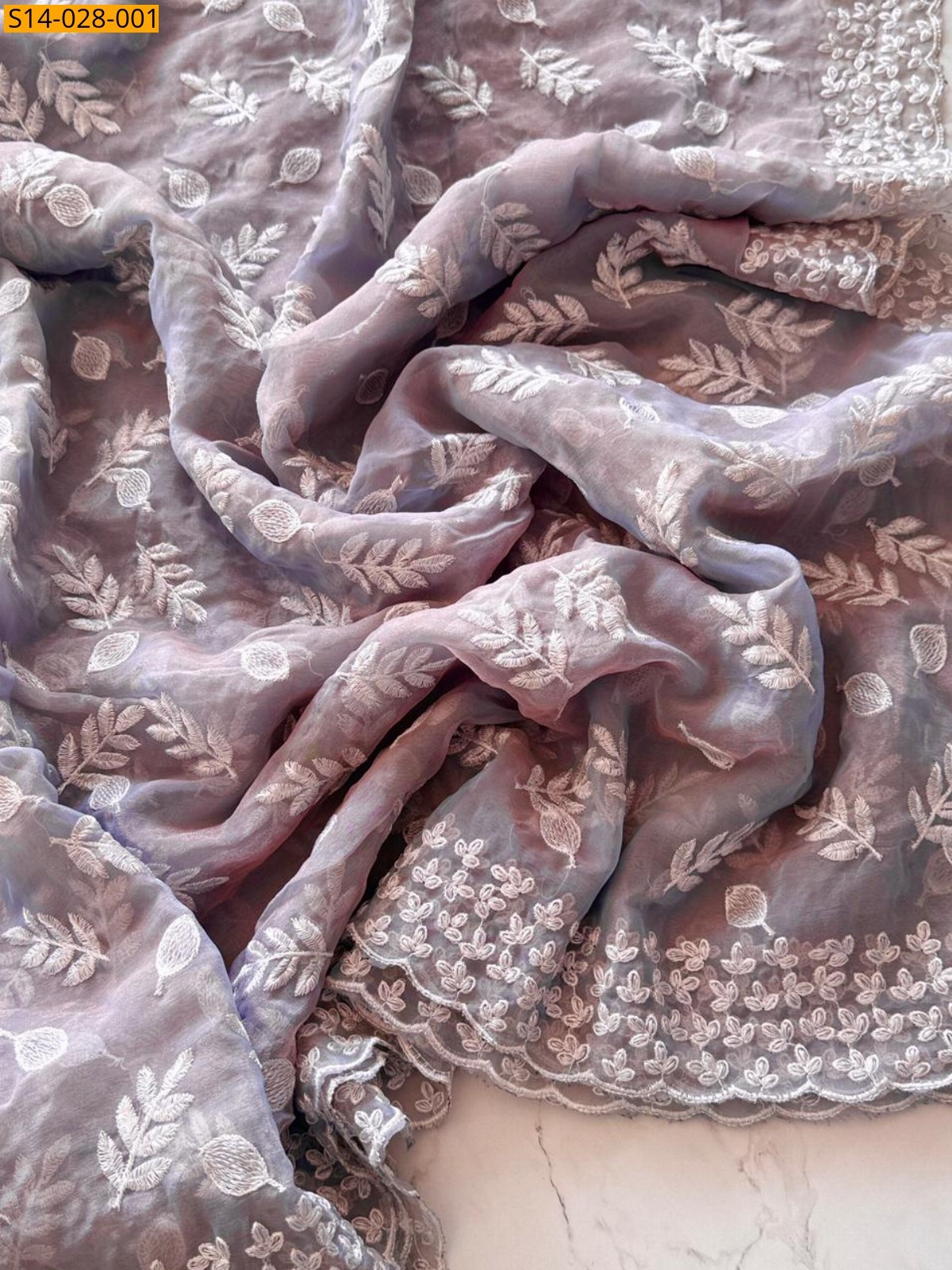 Gray  Soft Chiffon Saree With Thread Work