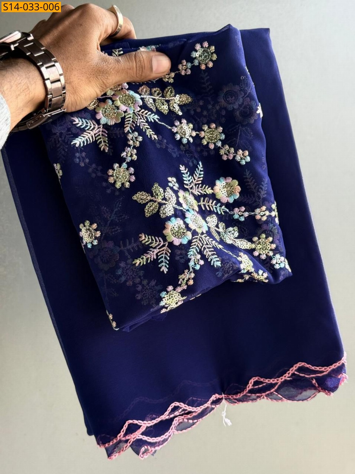 Navy blue Premium Soft Plain Georgette Saree