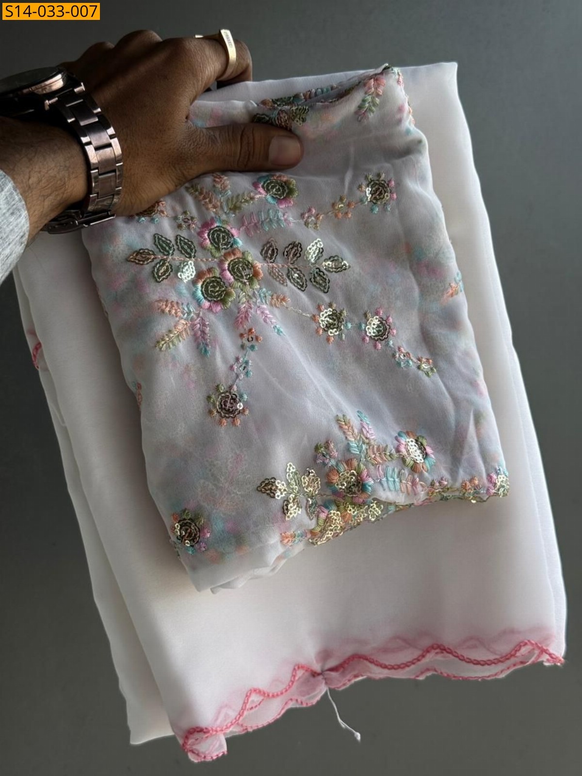 White Premium Soft Plain Georgette Saree