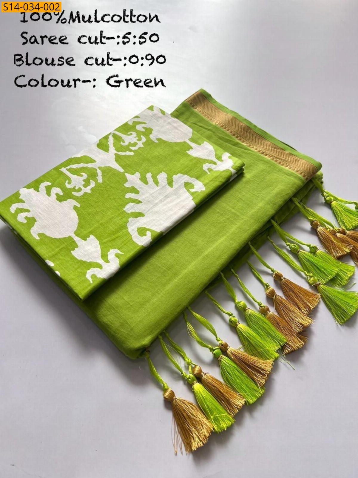 Green Mul cotton saree