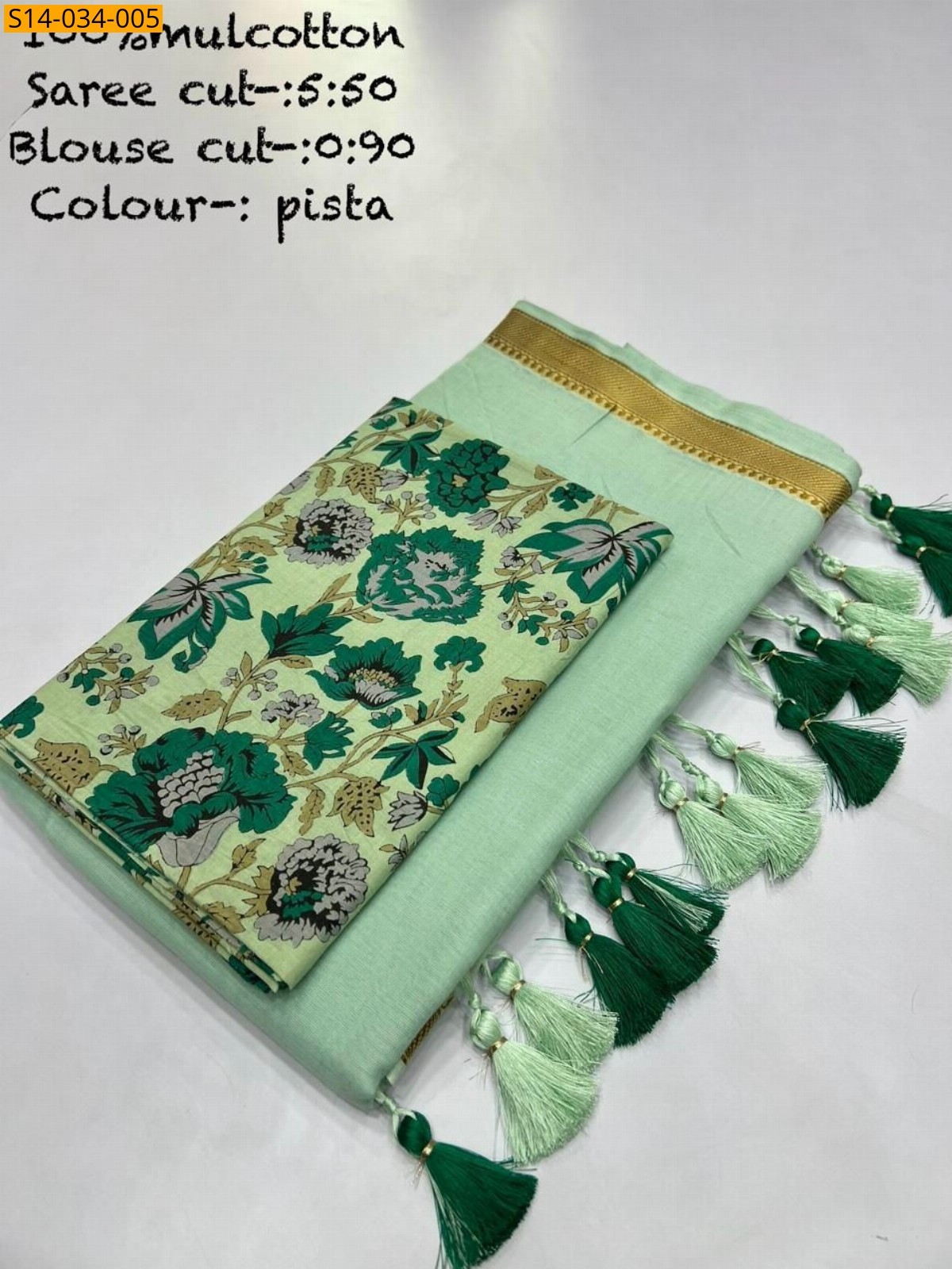 Green Mul cotton saree