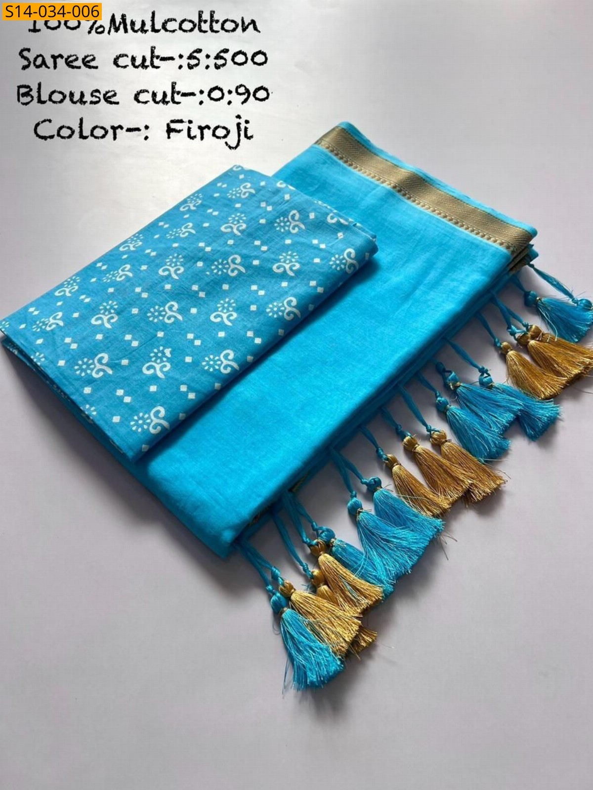 Sky Blue Mul cotton saree