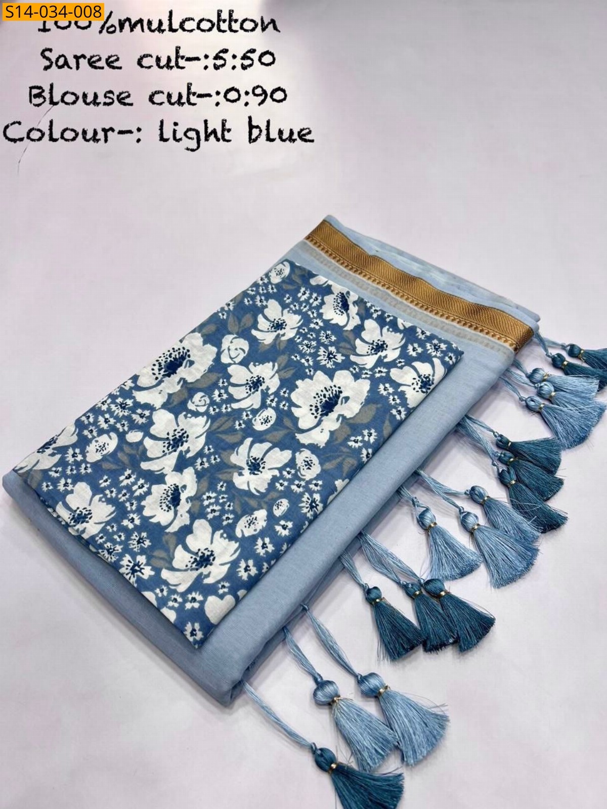 Light Blue Mul cotton saree