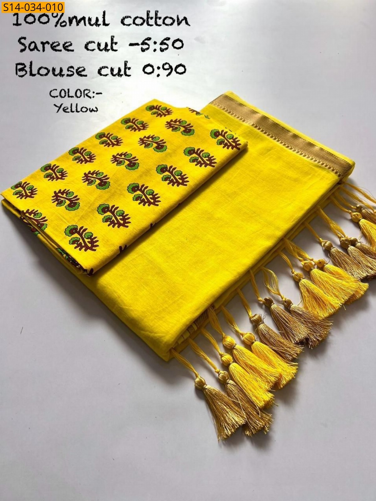 Yelllow Mul cotton saree