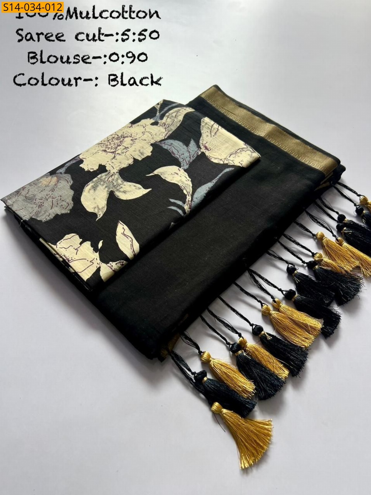 Black Mul cotton saree