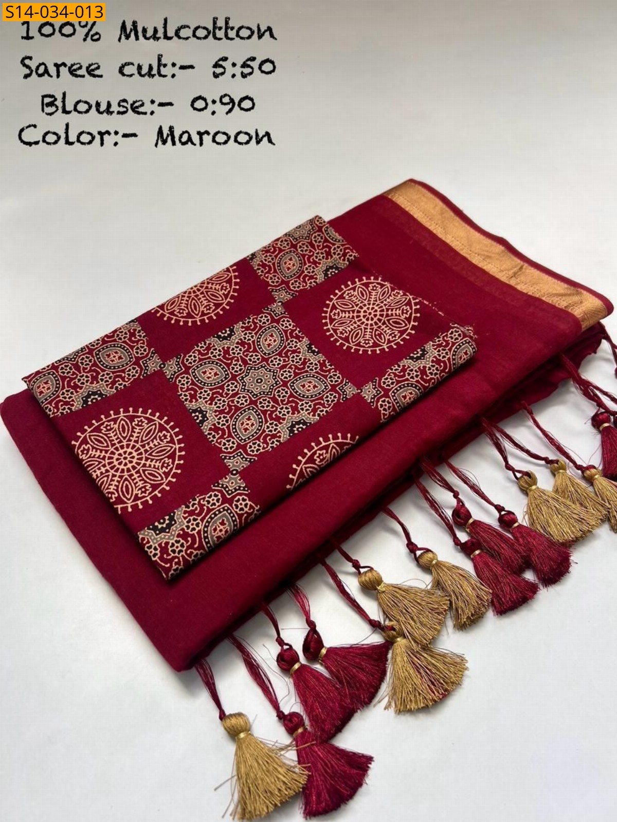 Maroon Mul cotton saree